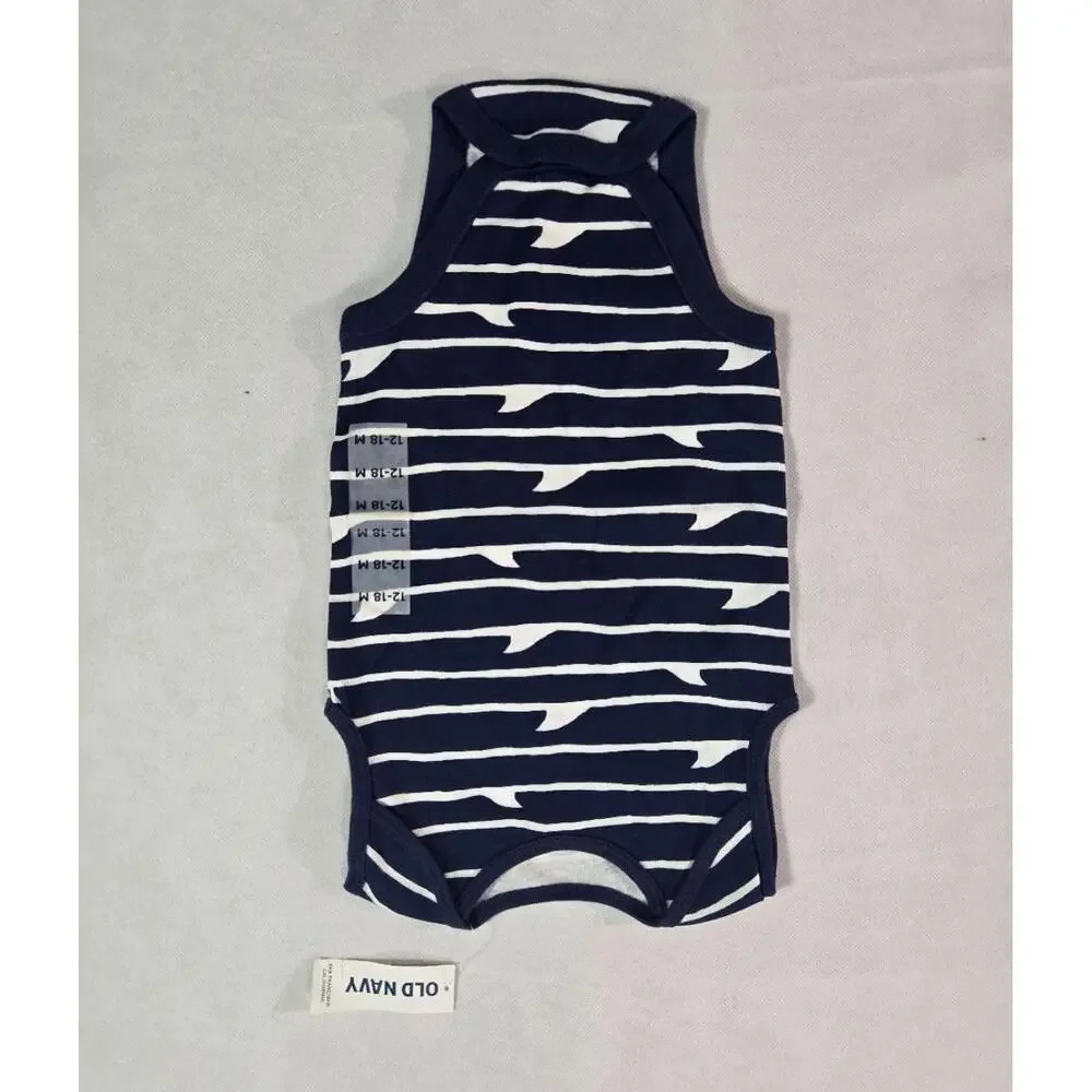 Old Navy Navy Blue Shark Fin Pattern Sleeveless Bodysuit‎ Size 12-18 Months